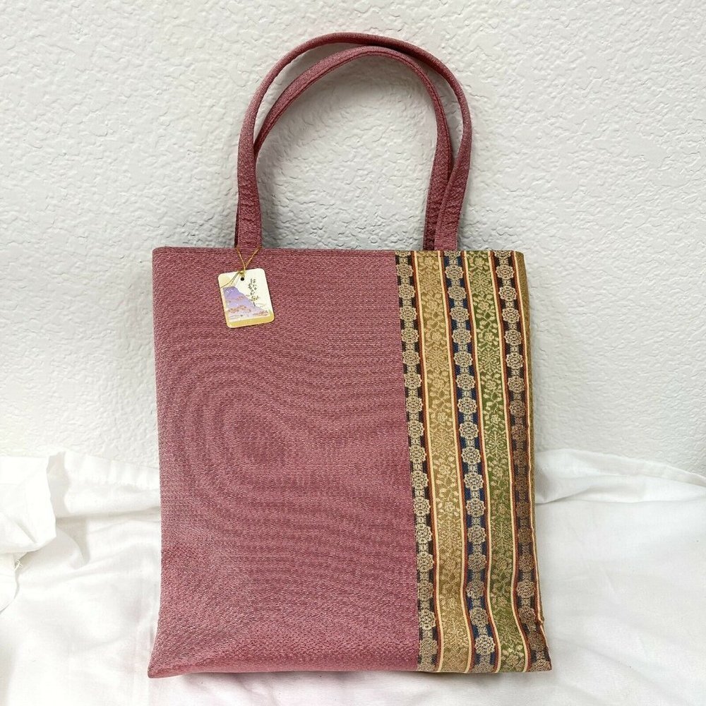 JAPANESE KIMONO TOTE BAG WOVEN STREAM & FLORAL PLANTS NISHI Women’s Elegant